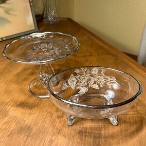 New Martinsville Viking Oval Vase & Compote Silver Flowers of Flanders Poppies